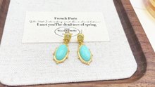 Oval natural stone ethnic style earrings for women, retro niche national style earrings, silver needles