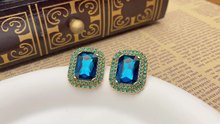 New geometric inlaid sapphire vintage earrings personalized retro earrings