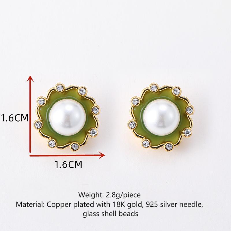 Retro enamel silver needle earrings pearl female Bohemian personality vintage earrings