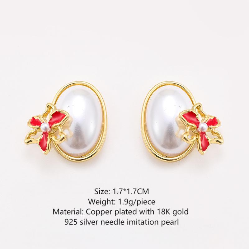 Super small oil-drop flower pearl earrings silver needle earrings for women, sweet and elegant earrings