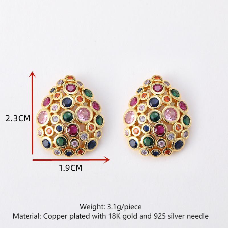 Bohemian water drop color zircon earrings retro earrings silver needle earrings