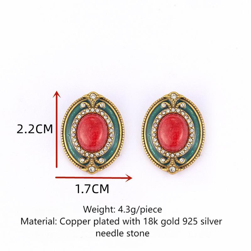 Vintage medieval jewelry earrings summer high-end niche luxury natural stone enamel retro earrings