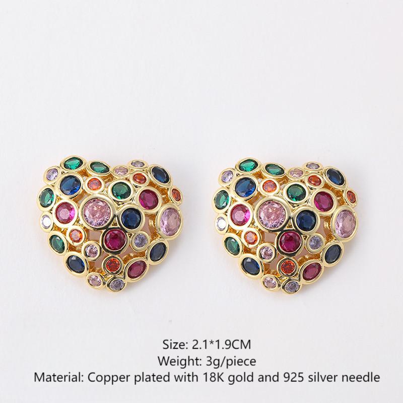 Bohemian colorful diamond heart earrings retro earrings for women 925 silver needle