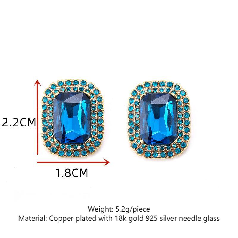 New geometric inlaid sapphire vintage earrings personalized retro earrings