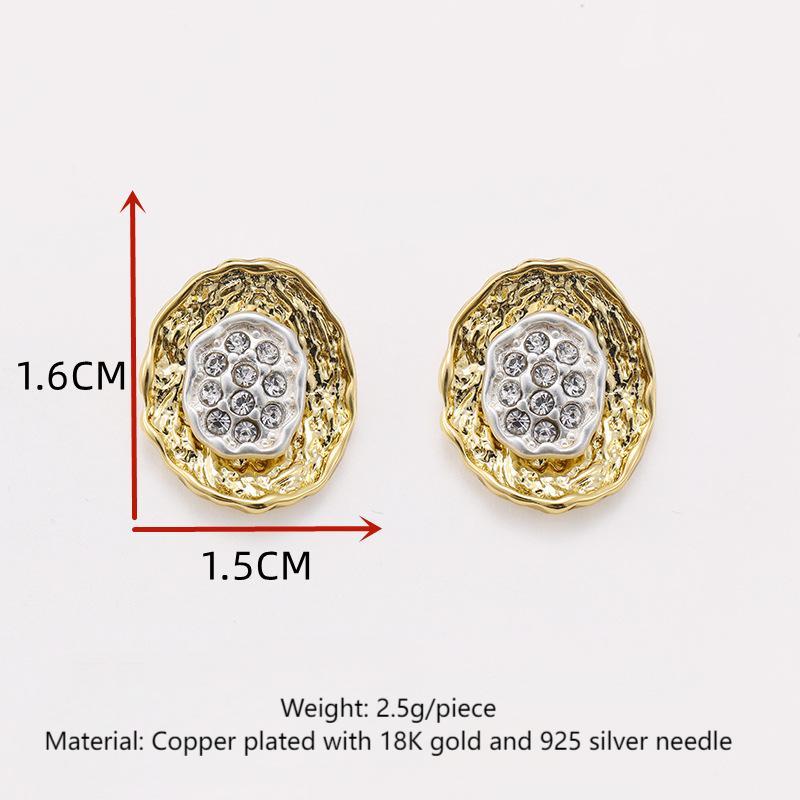 Pleated button gold and silver contrast retro earrings niche design versatile earrings