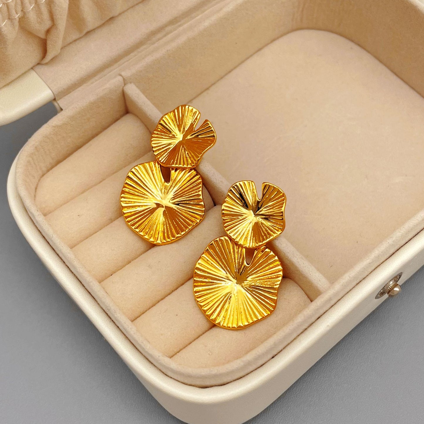 Retro AB asymmetrical lotus leaf earrings with a simple and versatile design and personality earrings