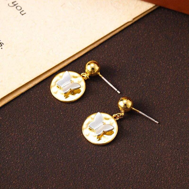Gold and silver contrast butterfly earrings wholesale personalized niche retro earrings versatile earrings