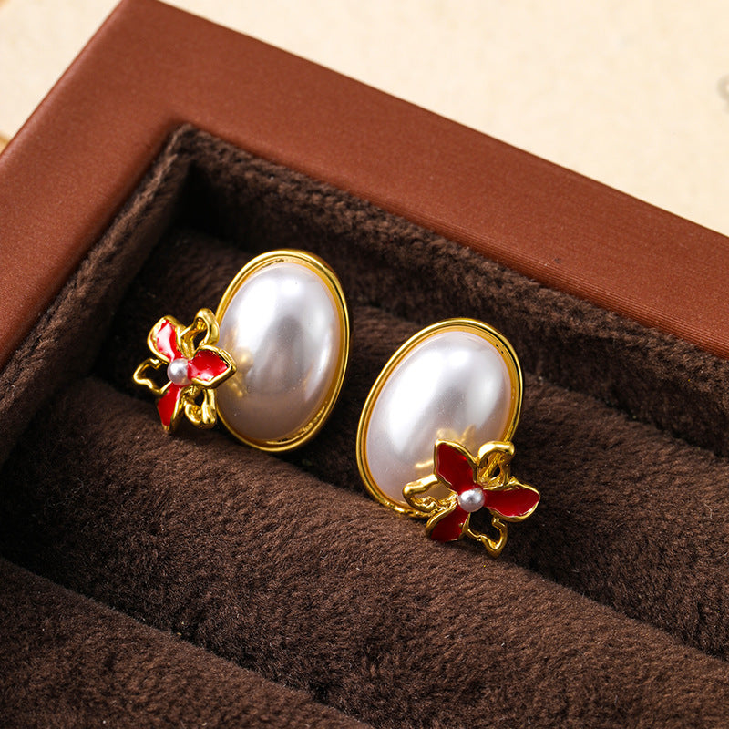 Super small oil-drop flower pearl earrings silver needle earrings for women, sweet and elegant earrings