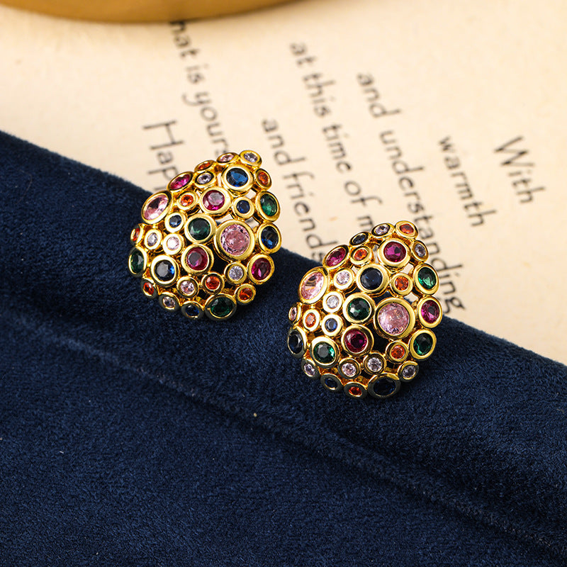Bohemian water drop color zircon earrings retro earrings silver needle earrings