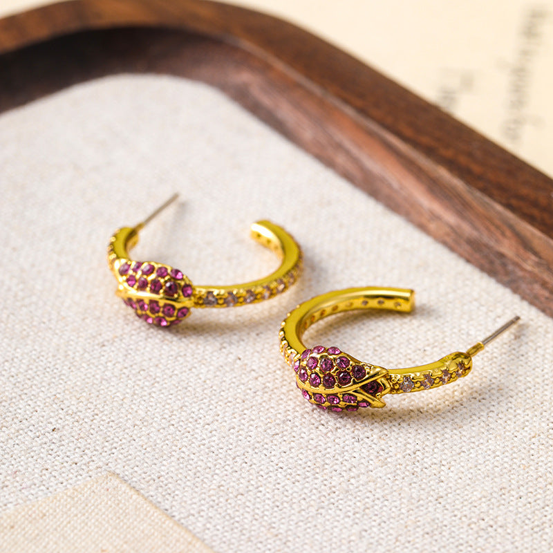 Original exquisite vintage oval spiral zircon earrings for women, niche design, high-end earrings silver needle