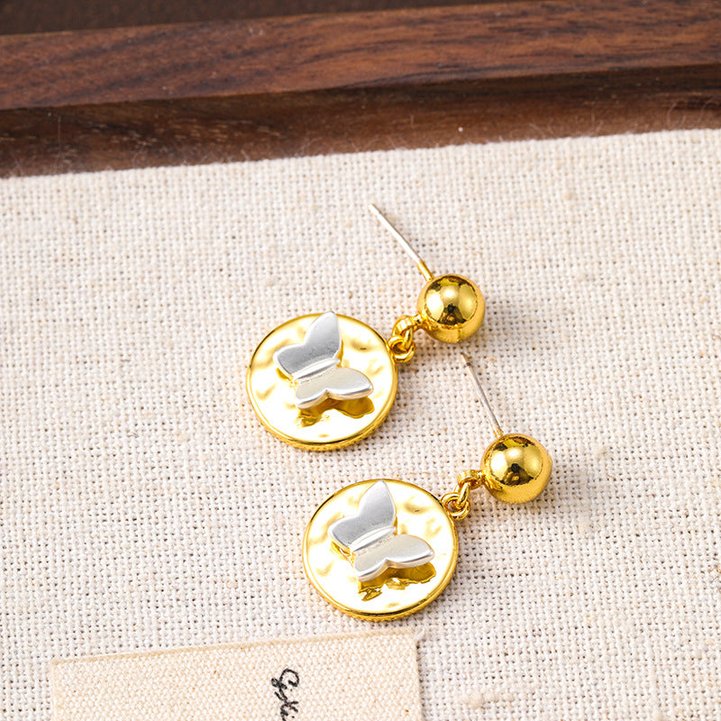 Gold and silver contrast butterfly earrings wholesale personalized niche retro earrings versatile earrings