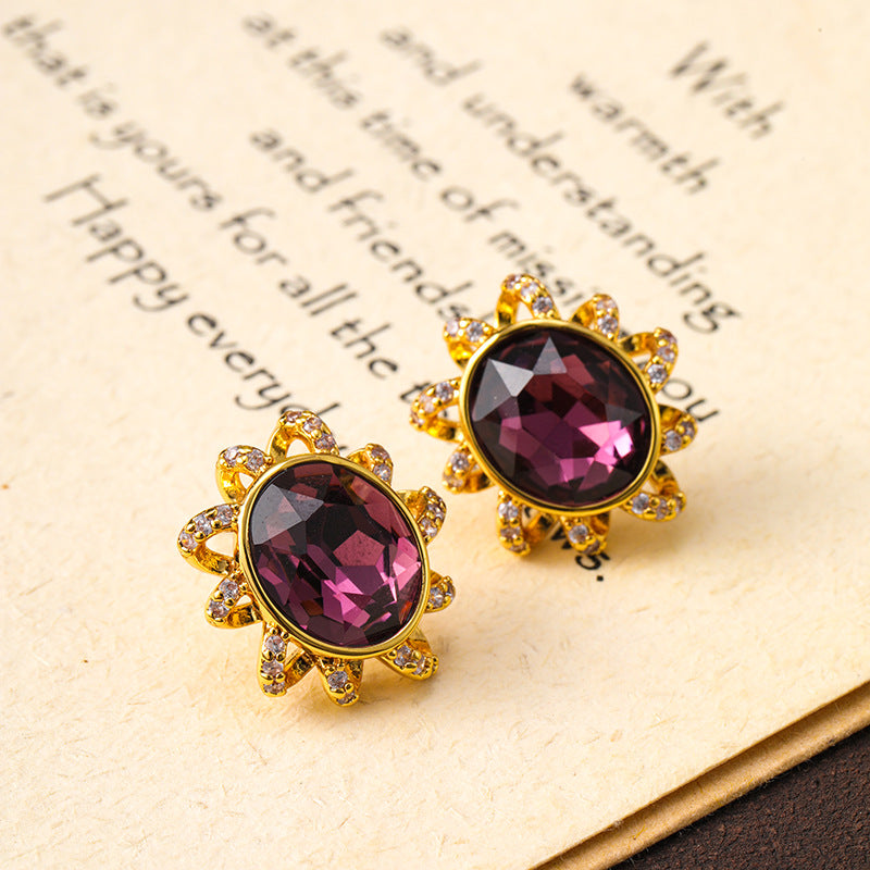 Original exquisite vintage oval spiral zircon earrings for women, niche design, high-end earrings silver needle