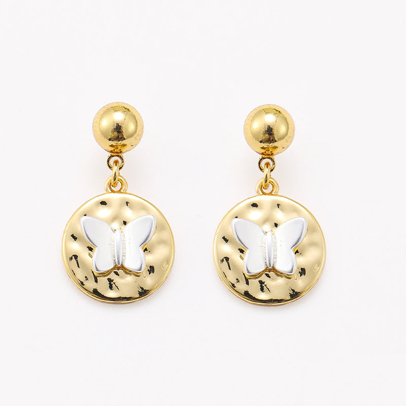 Gold and silver contrast butterfly earrings wholesale personalized niche retro earrings versatile earrings