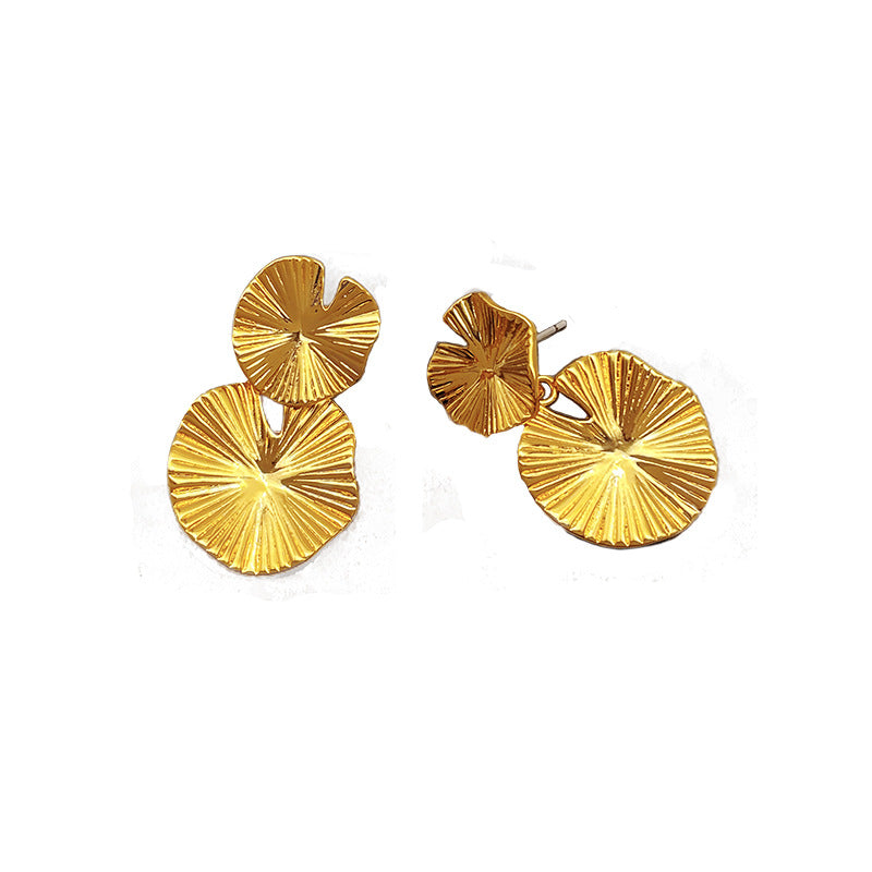 Retro AB asymmetrical lotus leaf earrings with a simple and versatile design and personality earrings