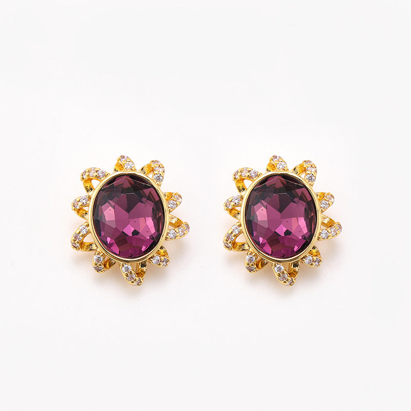 Original exquisite vintage oval spiral zircon earrings for women, niche design, high-end earrings silver needle