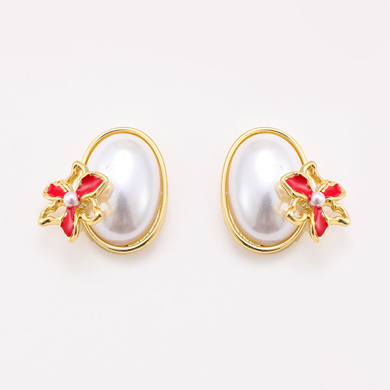 Super small oil-drop flower pearl earrings silver needle earrings for women, sweet and elegant earrings