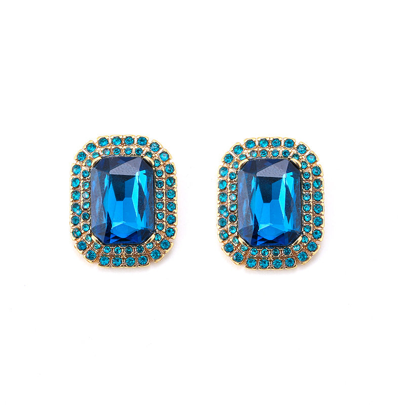 New geometric inlaid sapphire vintage earrings personalized retro earrings