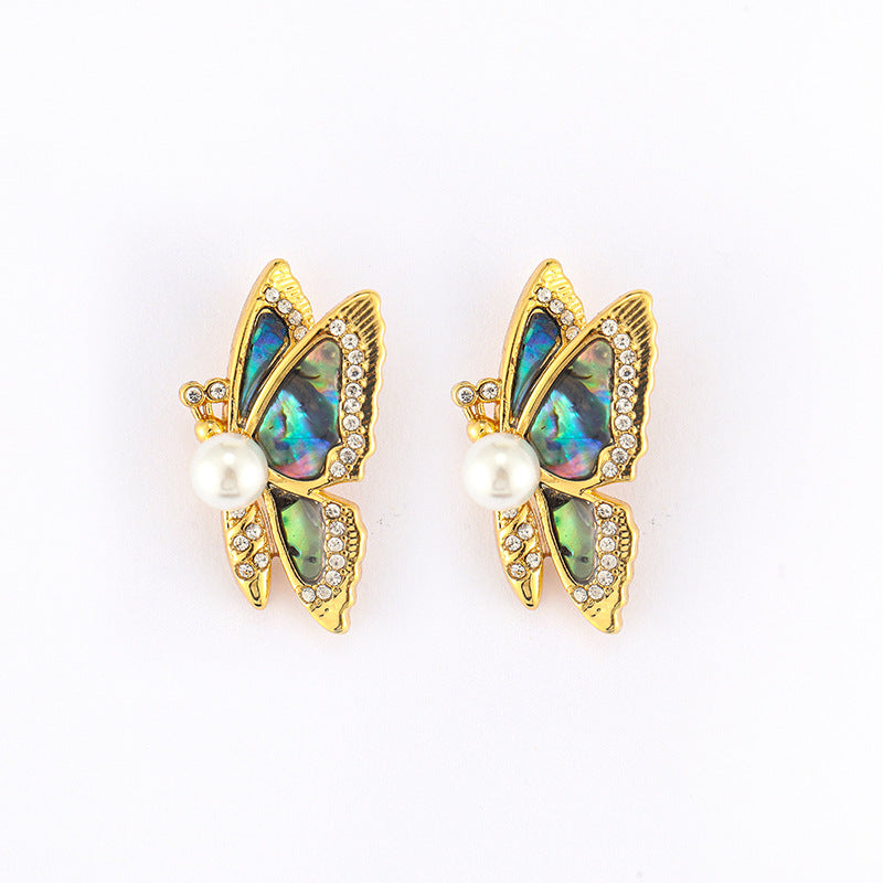 Original S925 silver needle abalone butterfly earrings pearl earrings