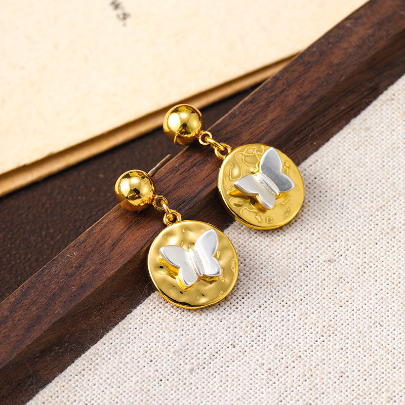 Gold and silver contrast butterfly earrings wholesale personalized niche retro earrings versatile earrings