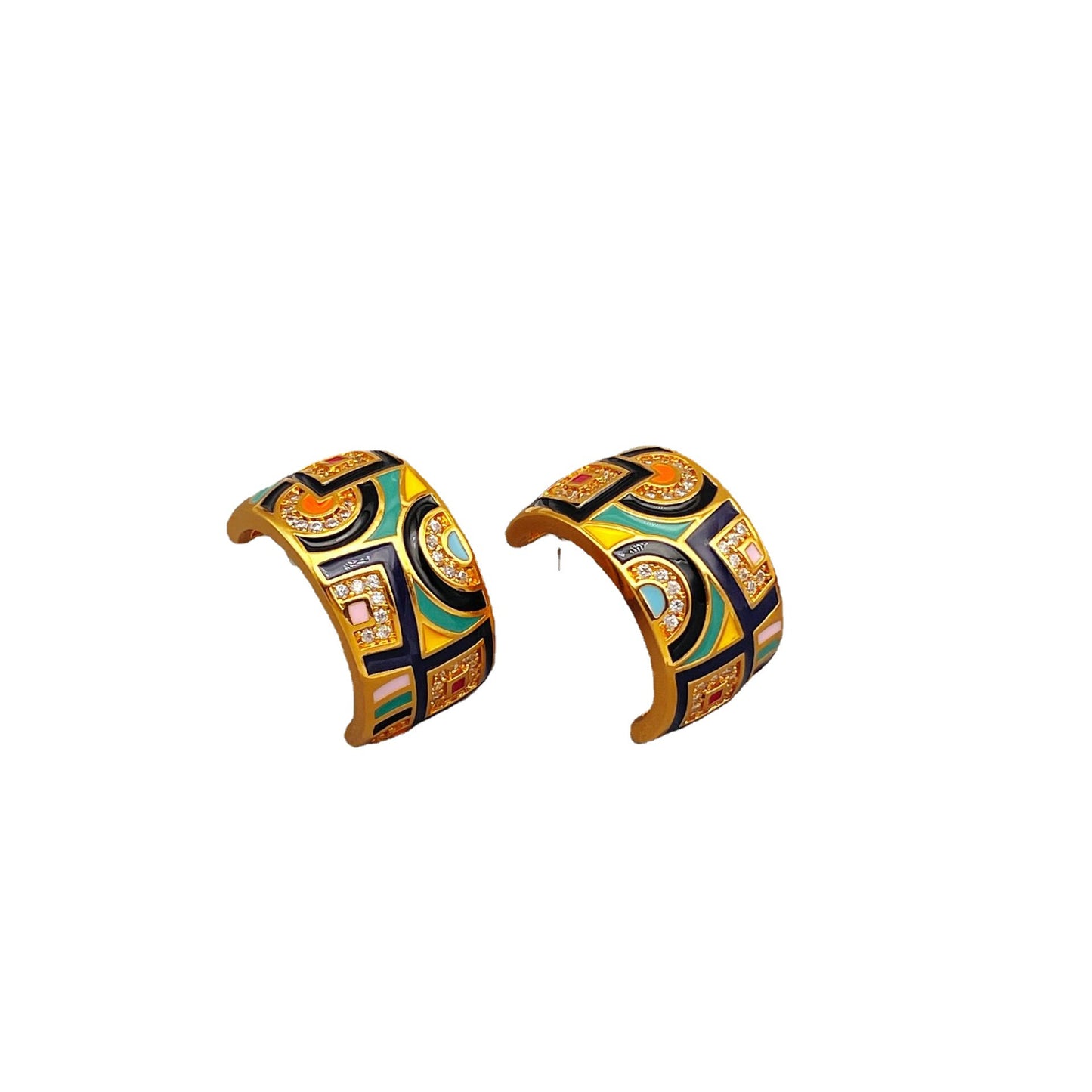 Zircon enamel retro earrings, luxury, niche, personalized earrings