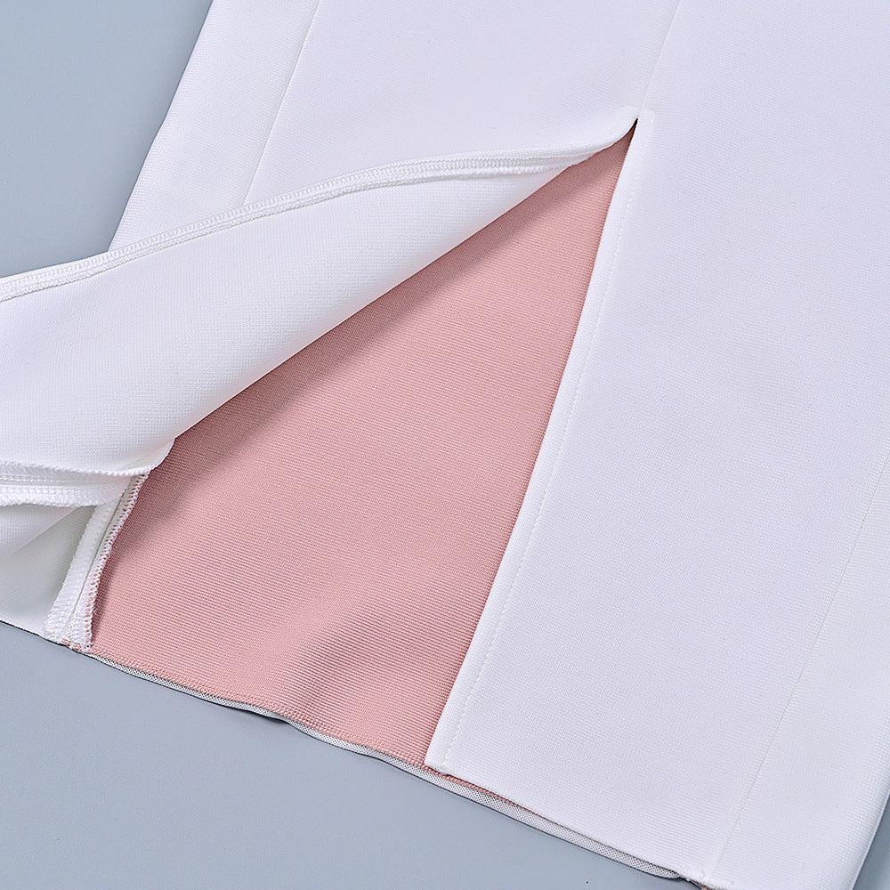 Pleated mesh white French sexy dress women's bandage dress slim hip long skirt