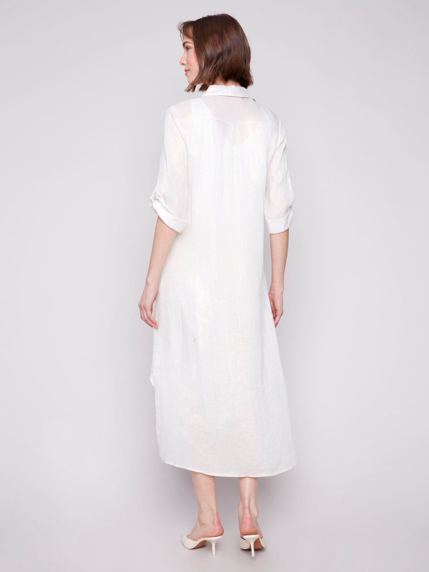 Foil Print Linen Blend Tunic Dress - Champagne