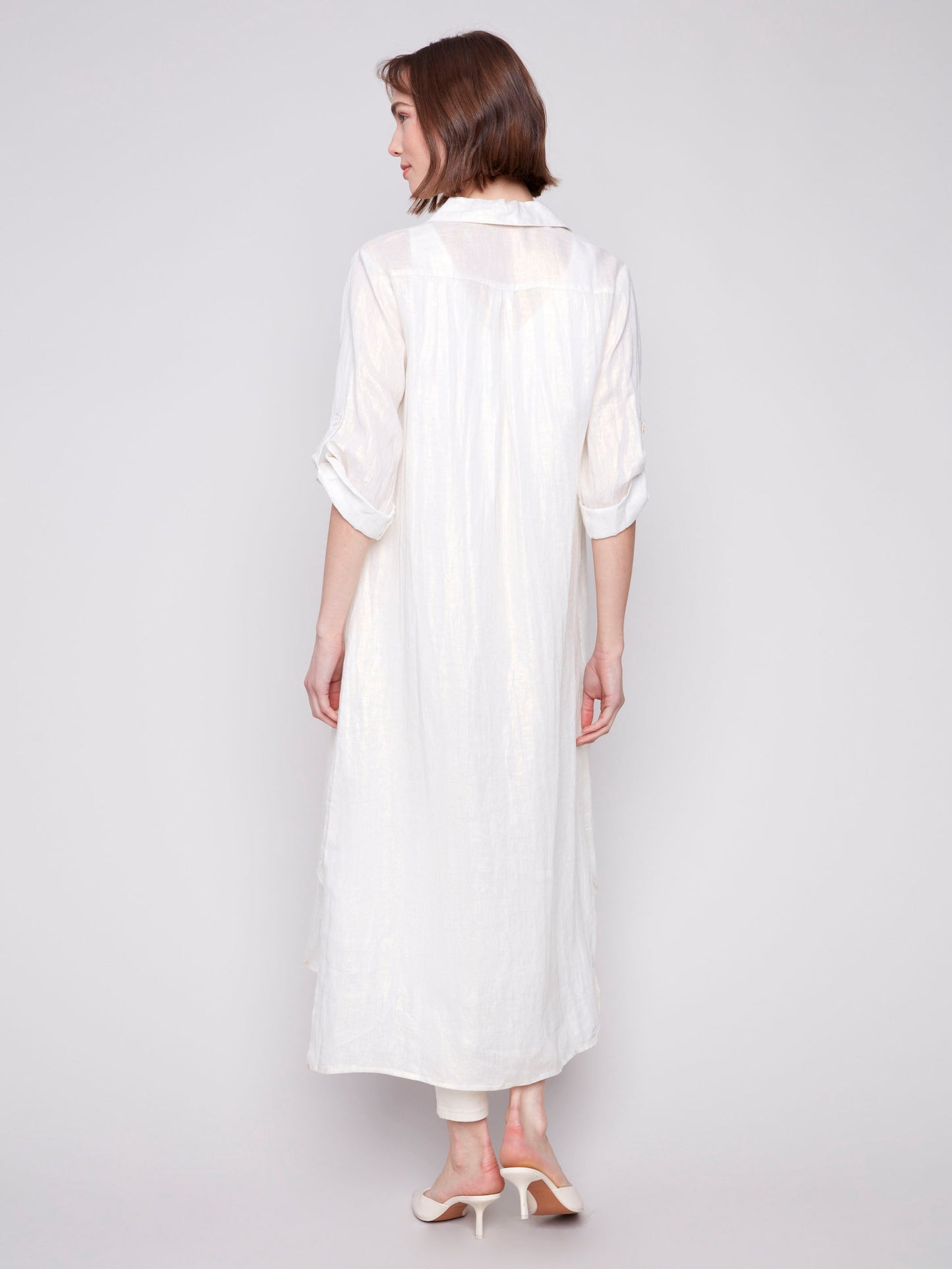 Foil Print Linen Blend Tunic Dress - Champagne