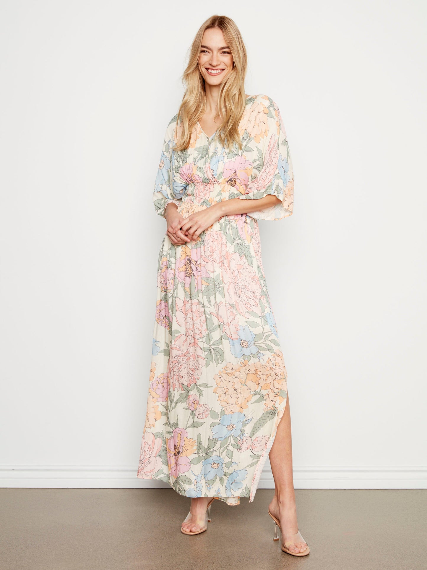 Printed Dolman Sleeve Maxi Dress with Side Slits - Dahlia