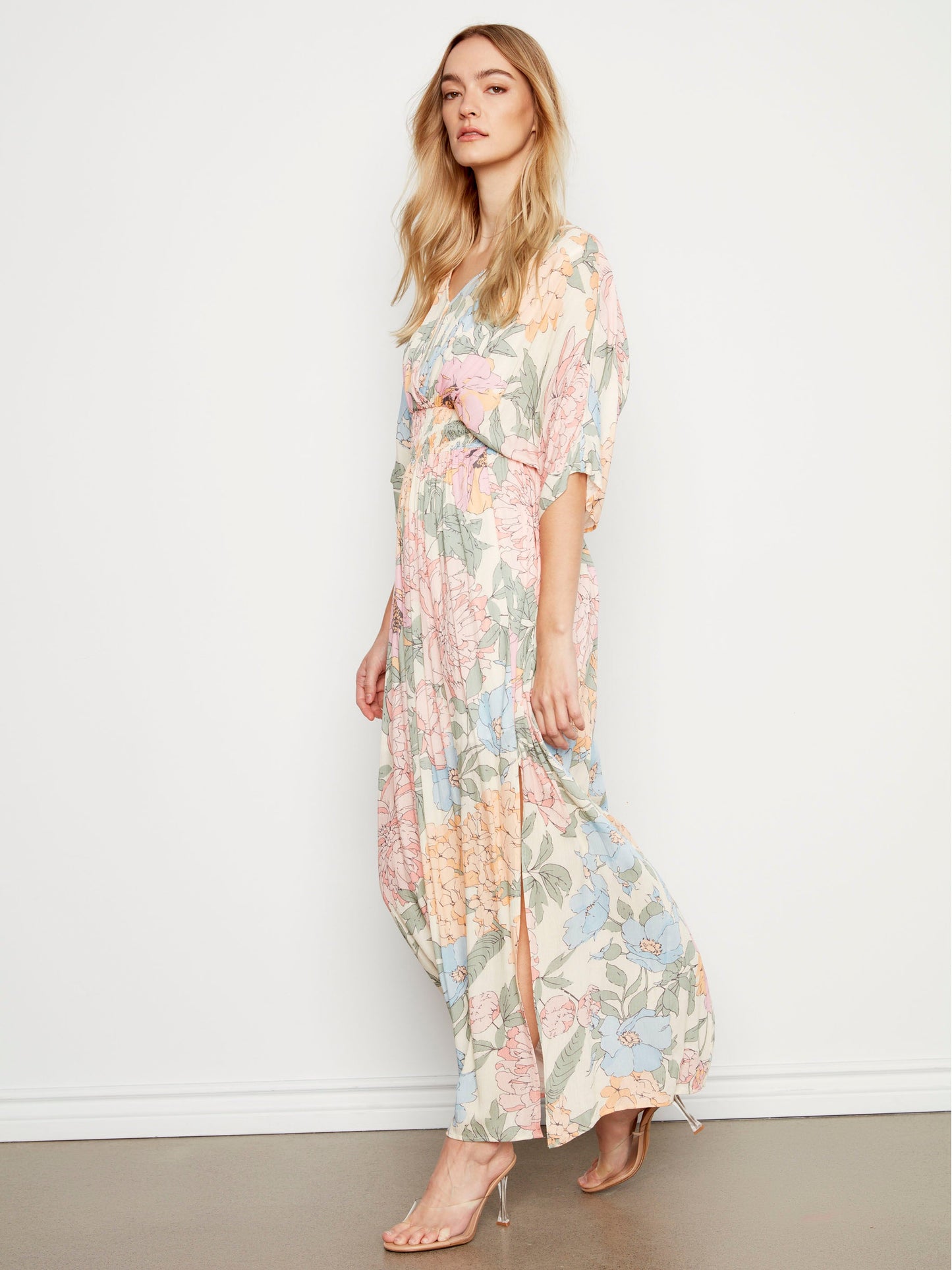 Printed Dolman Sleeve Maxi Dress with Side Slits - Dahlia