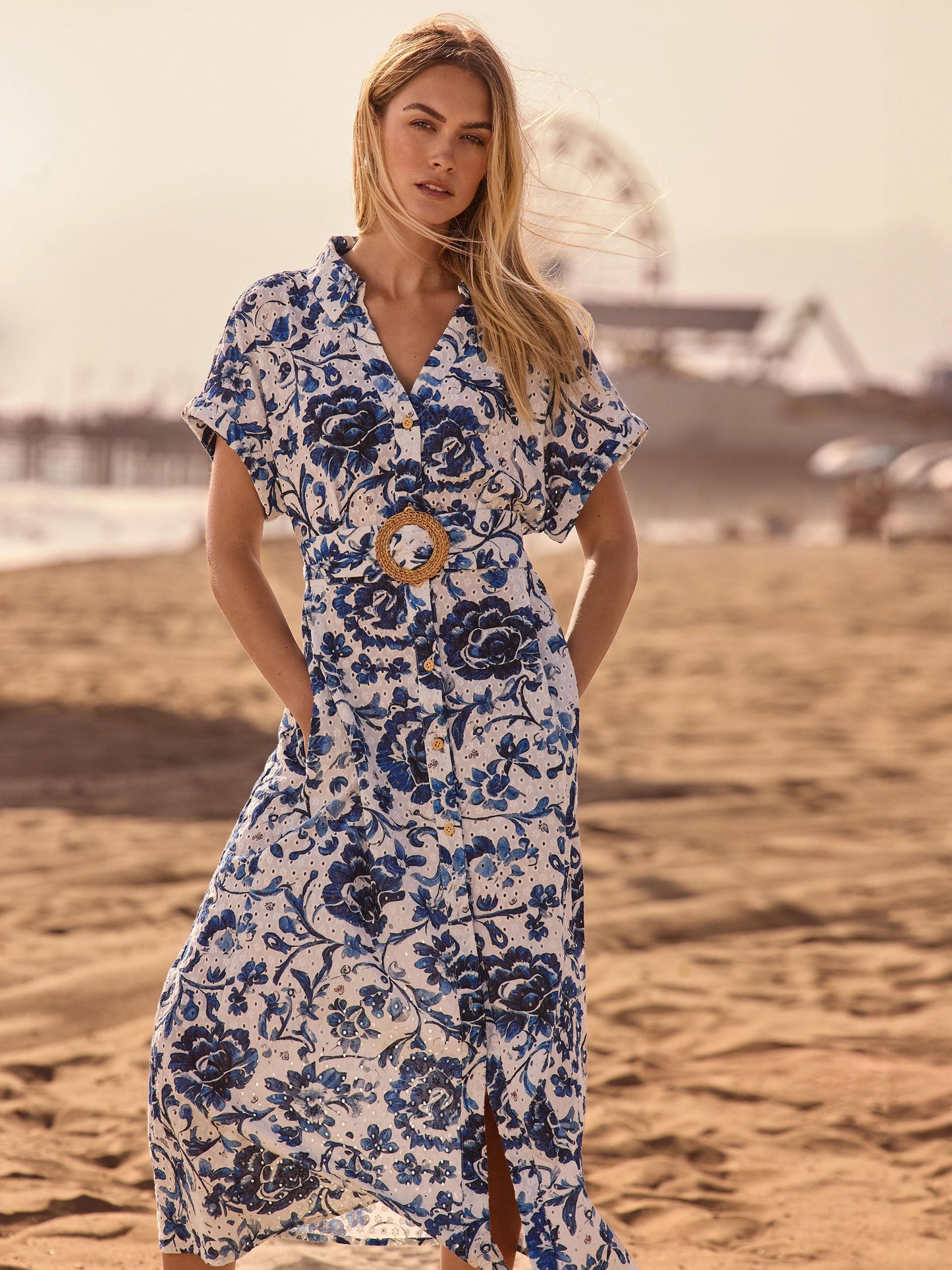 Floral Print Cotton Maxi Dress - Delphinium