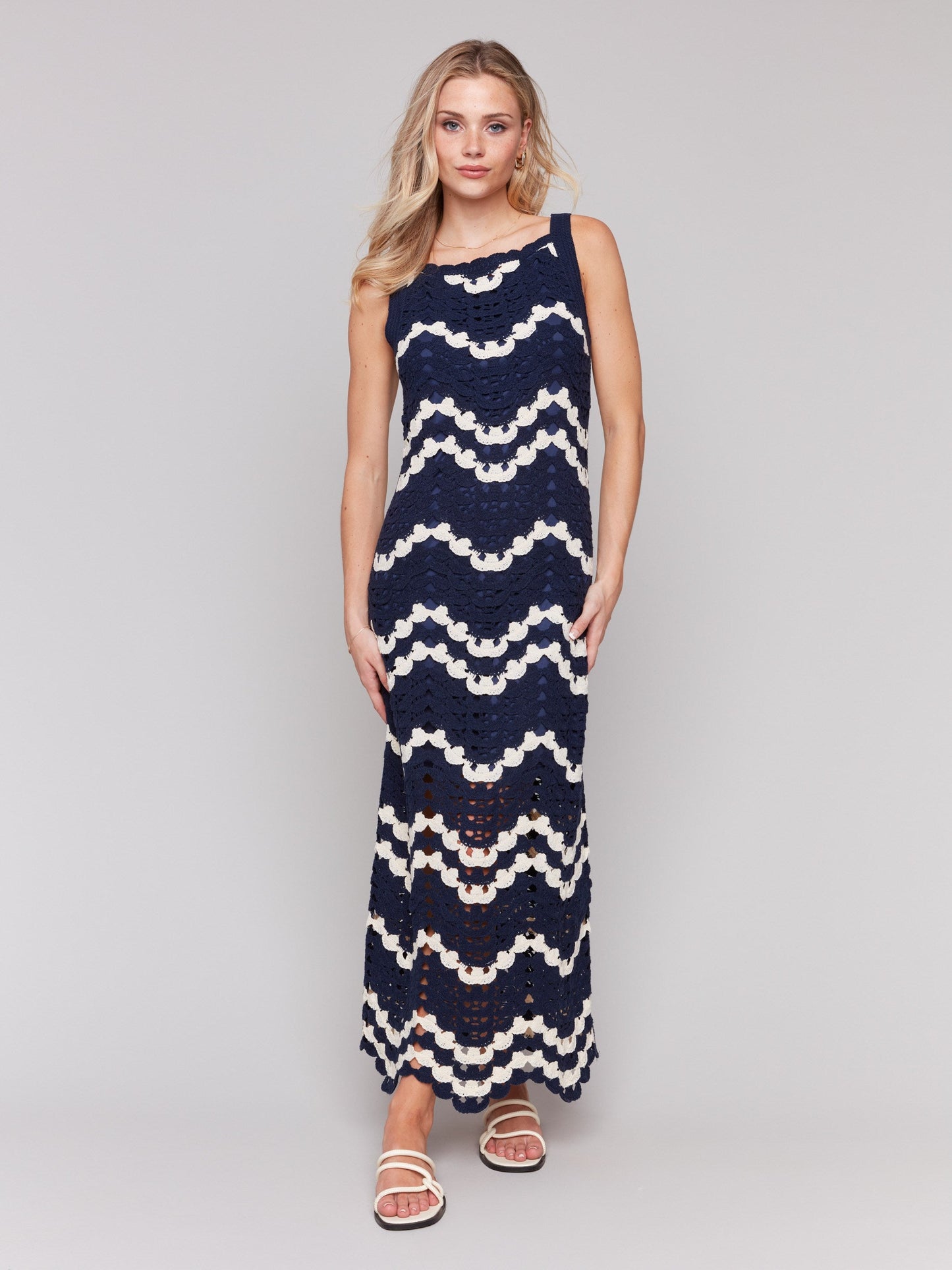 Crochet Sleeveless Maxi Dress - Navy