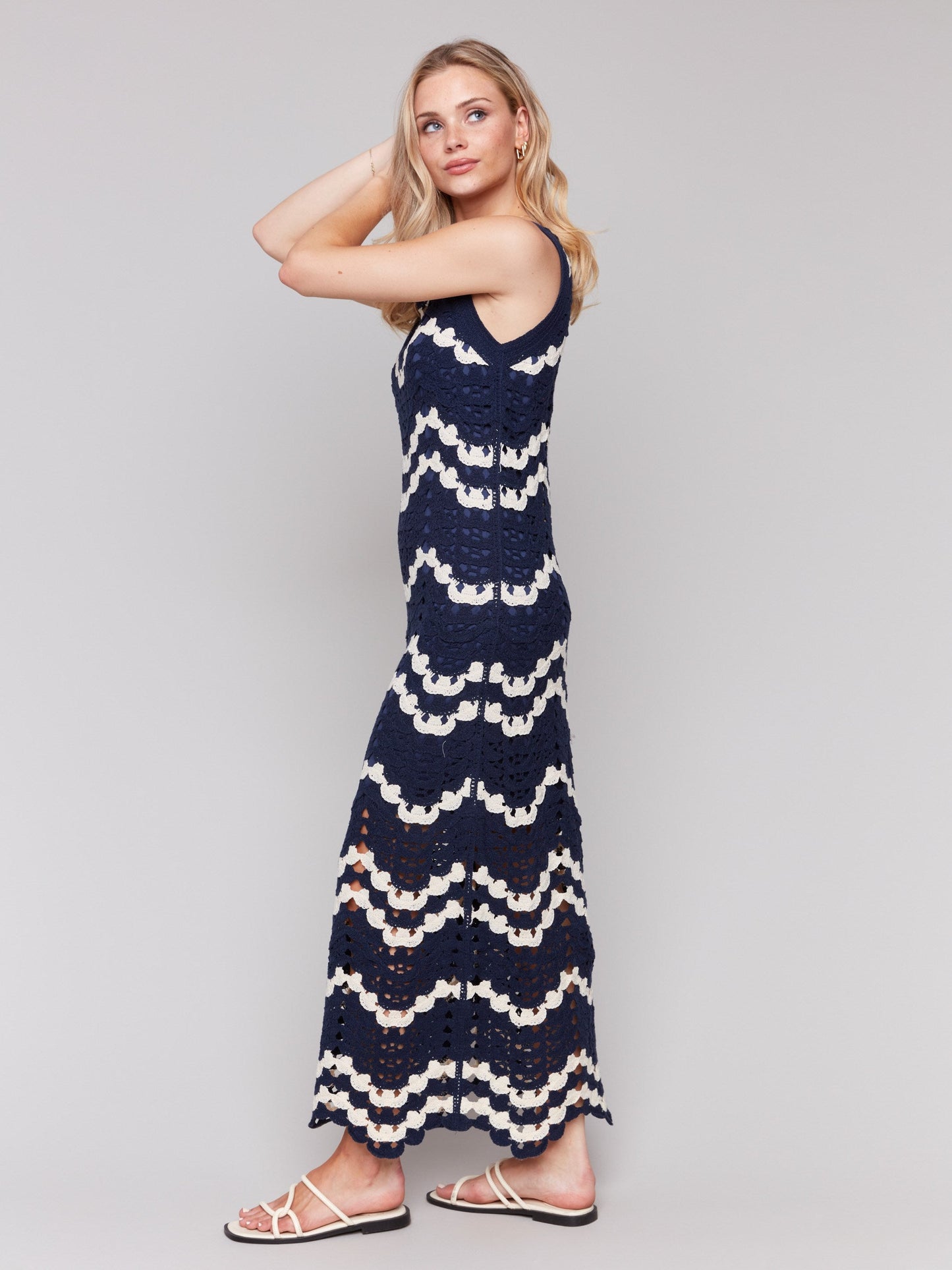 Crochet Sleeveless Maxi Dress - Navy