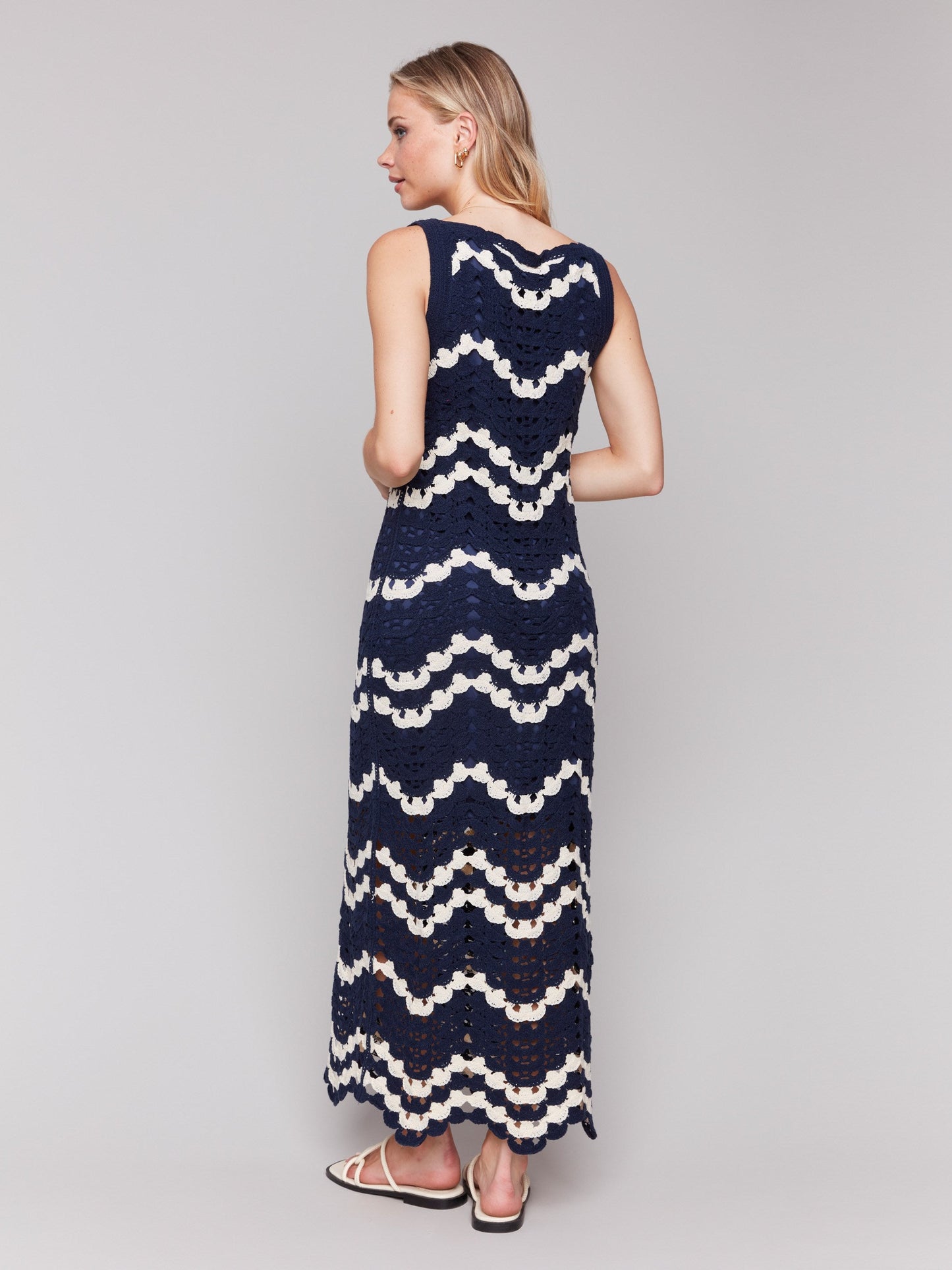 Crochet Sleeveless Maxi Dress - Navy