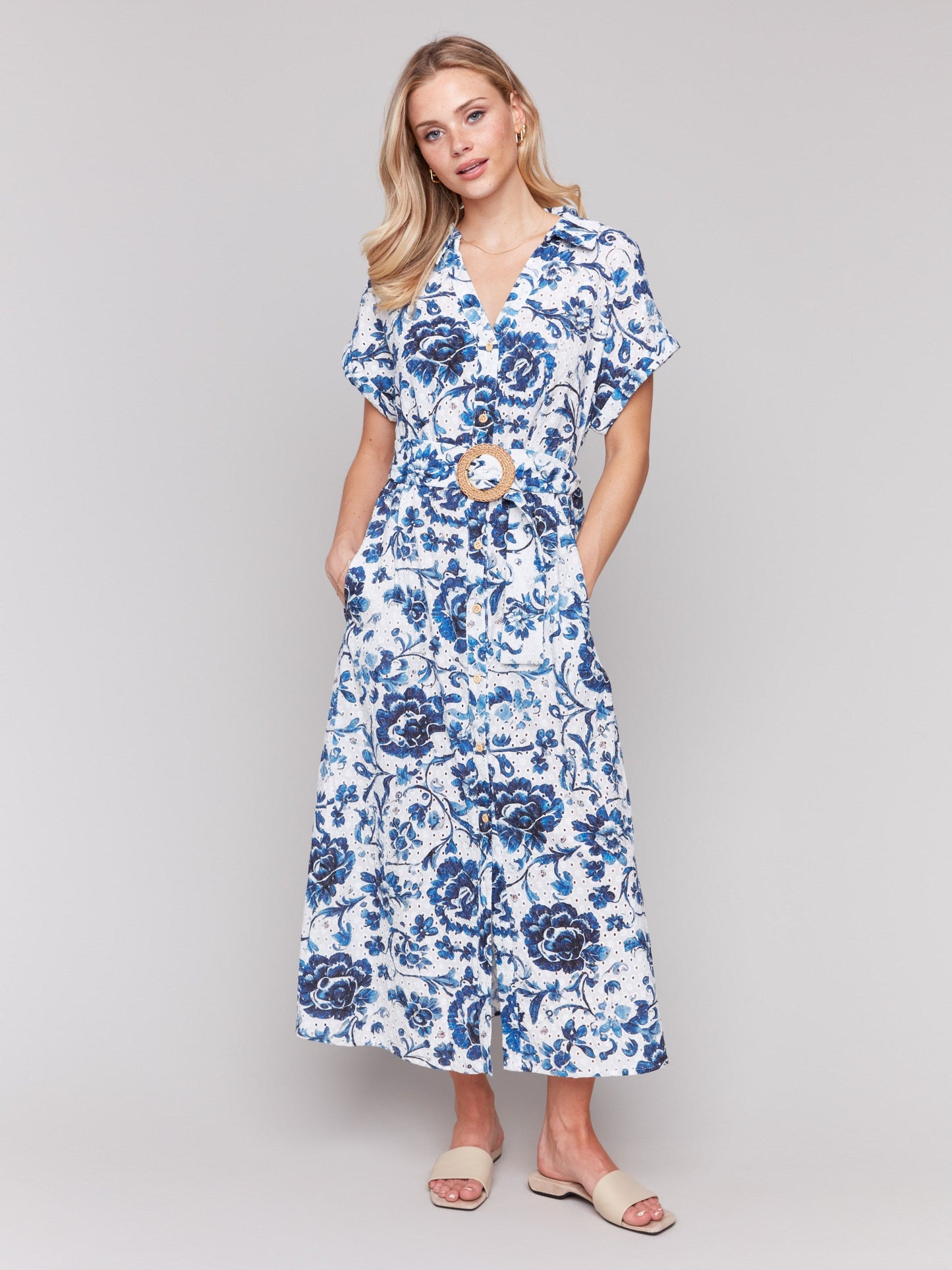 Floral Print Cotton Maxi Dress - Delphinium