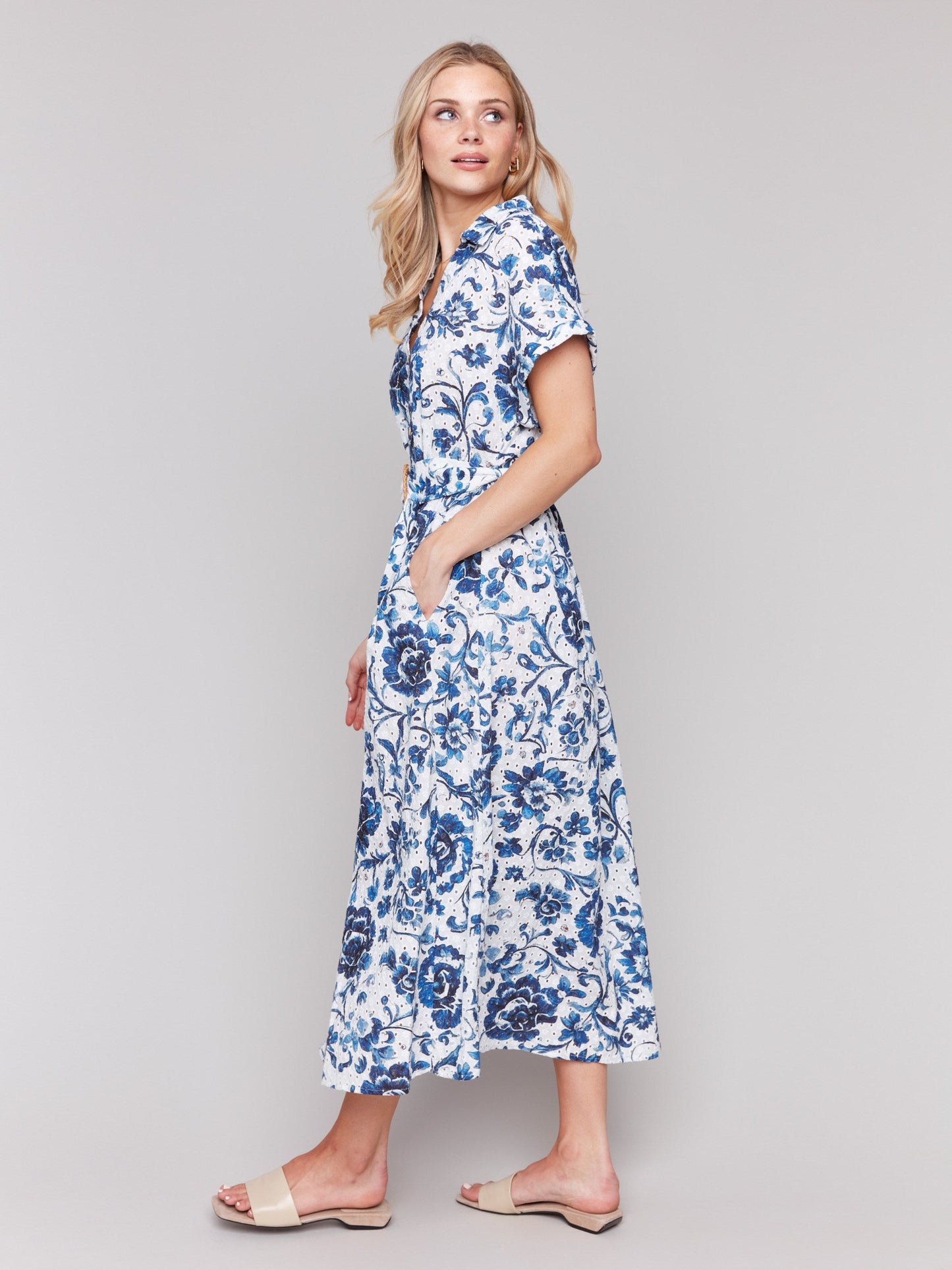 Floral Print Cotton Maxi Dress - Delphinium