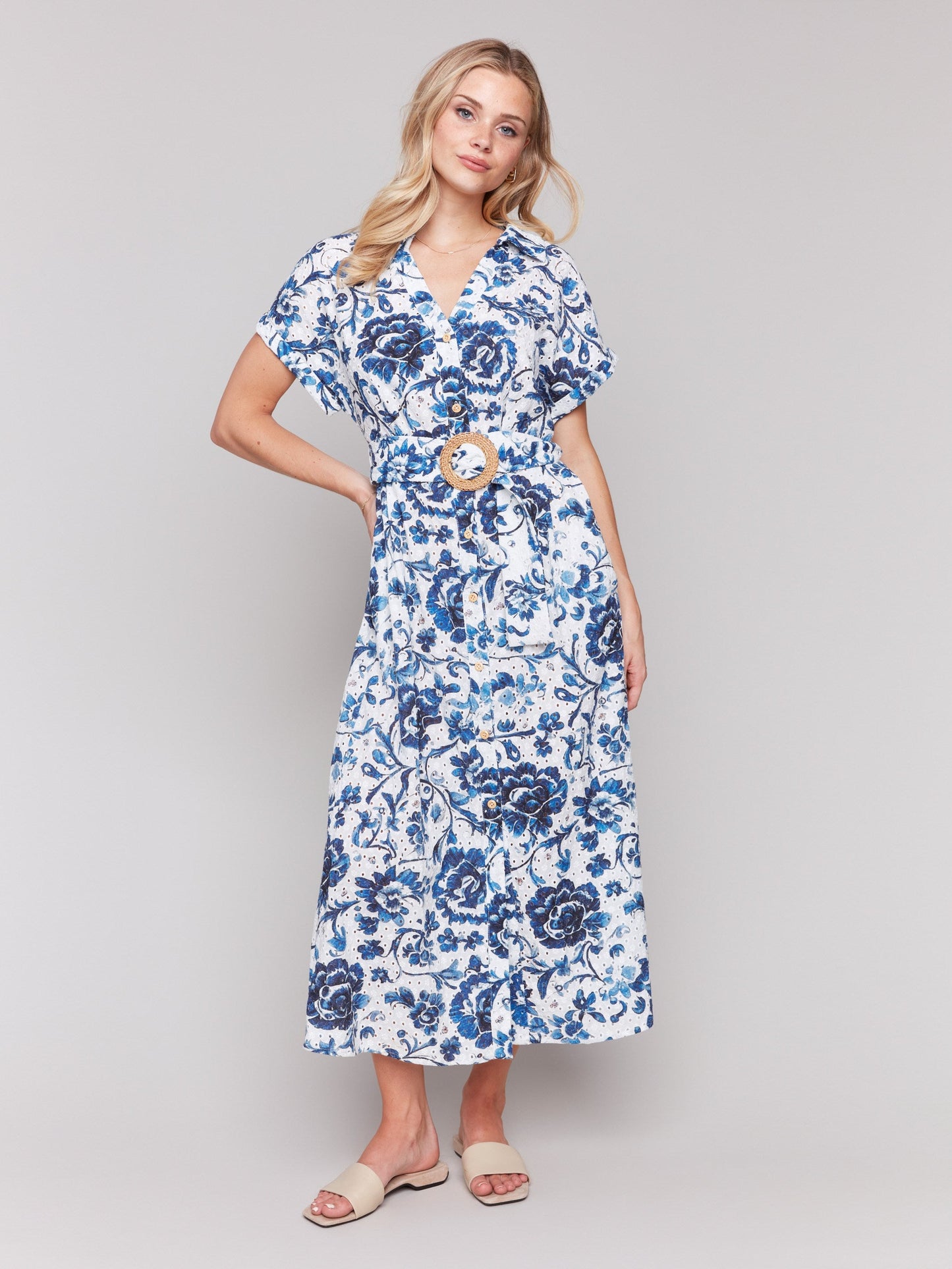 Floral Print Cotton Maxi Dress - Delphinium