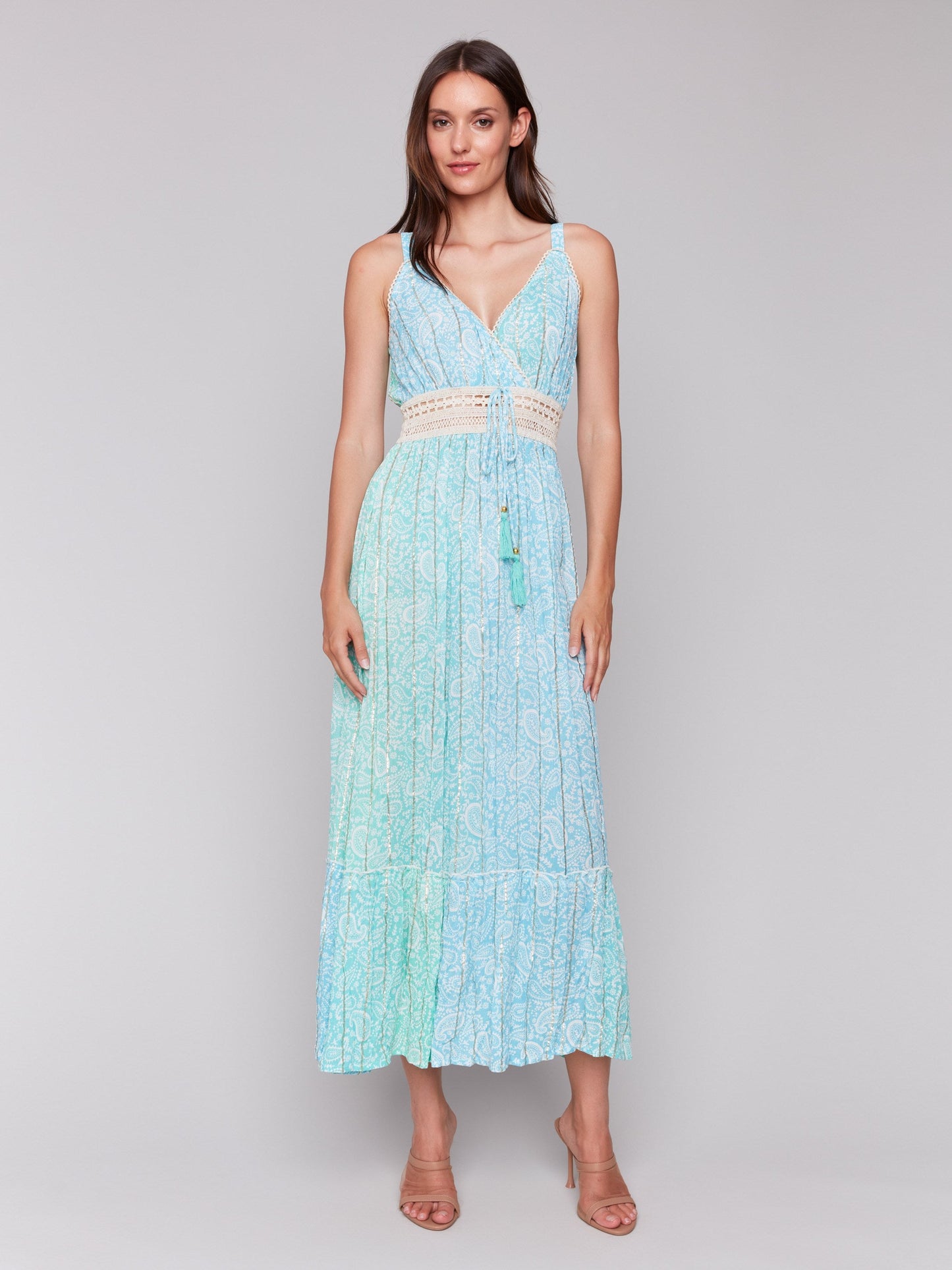 Foil Ombre Tiered Maxi Dress - Lagoon