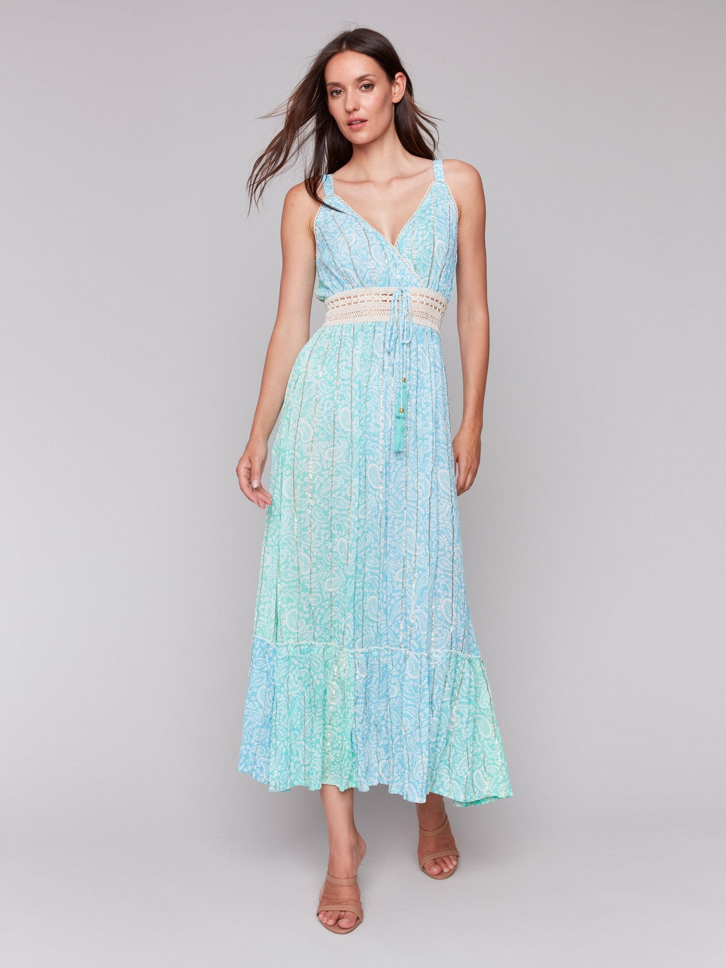 Foil Ombre Tiered Maxi Dress - Lagoon