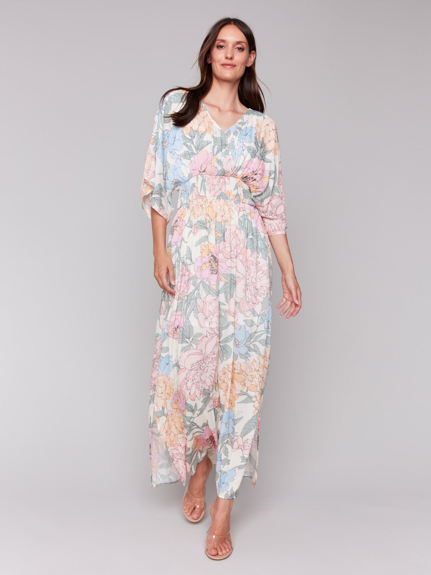 Printed Dolman Sleeve Maxi Dress with Side Slits - Dahlia