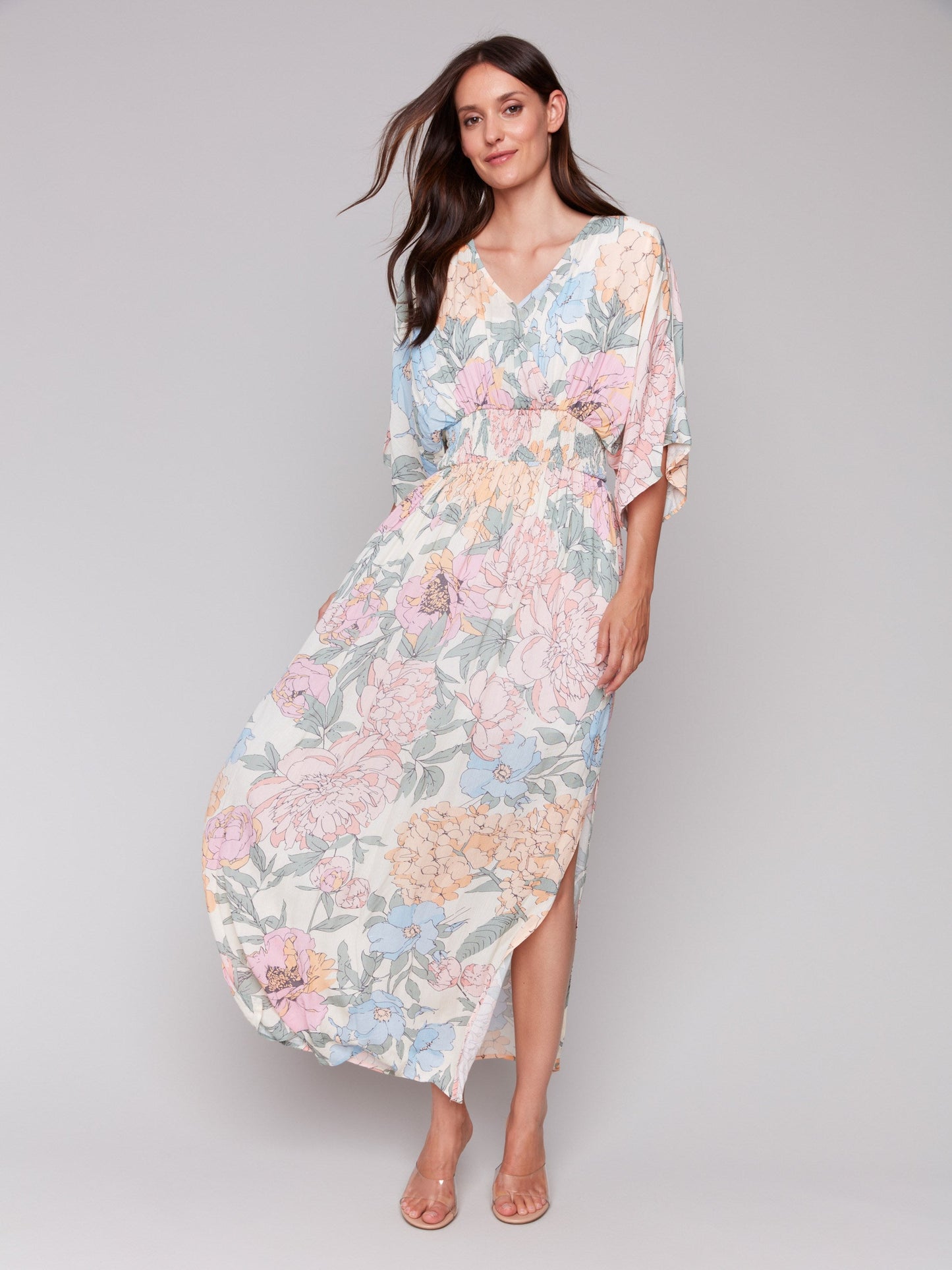 Printed Dolman Sleeve Maxi Dress with Side Slits - Dahlia