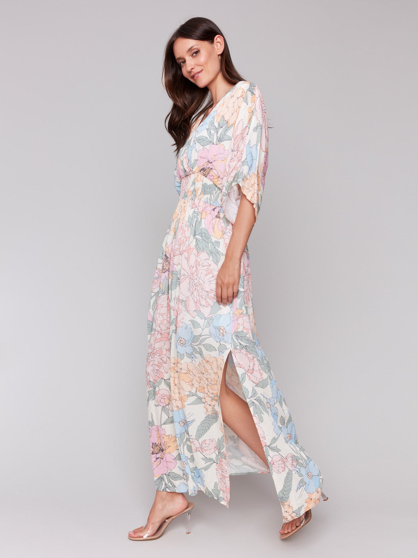Printed Dolman Sleeve Maxi Dress with Side Slits - Dahlia