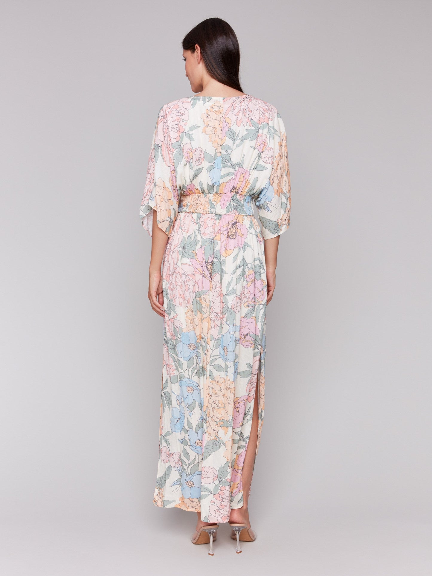 Printed Dolman Sleeve Maxi Dress with Side Slits - Dahlia