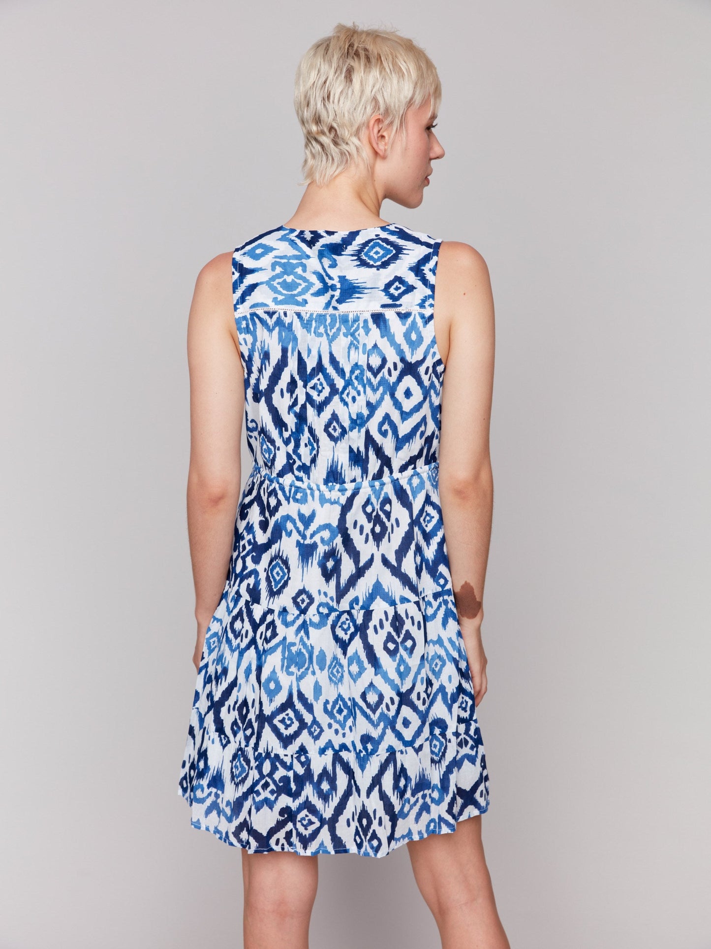 Printed Sleeveless Cotton Ruffle Dress - Ikat