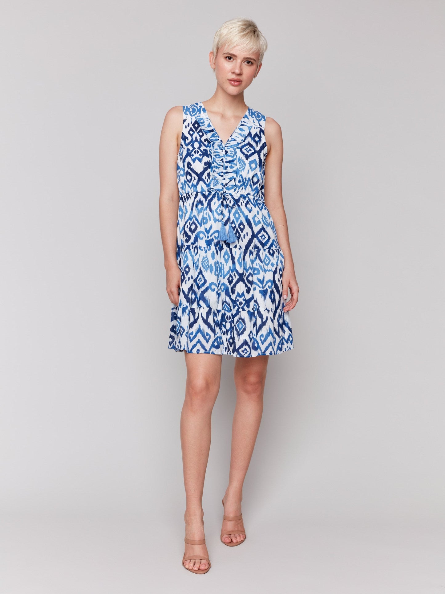Printed Sleeveless Cotton Ruffle Dress - Ikat