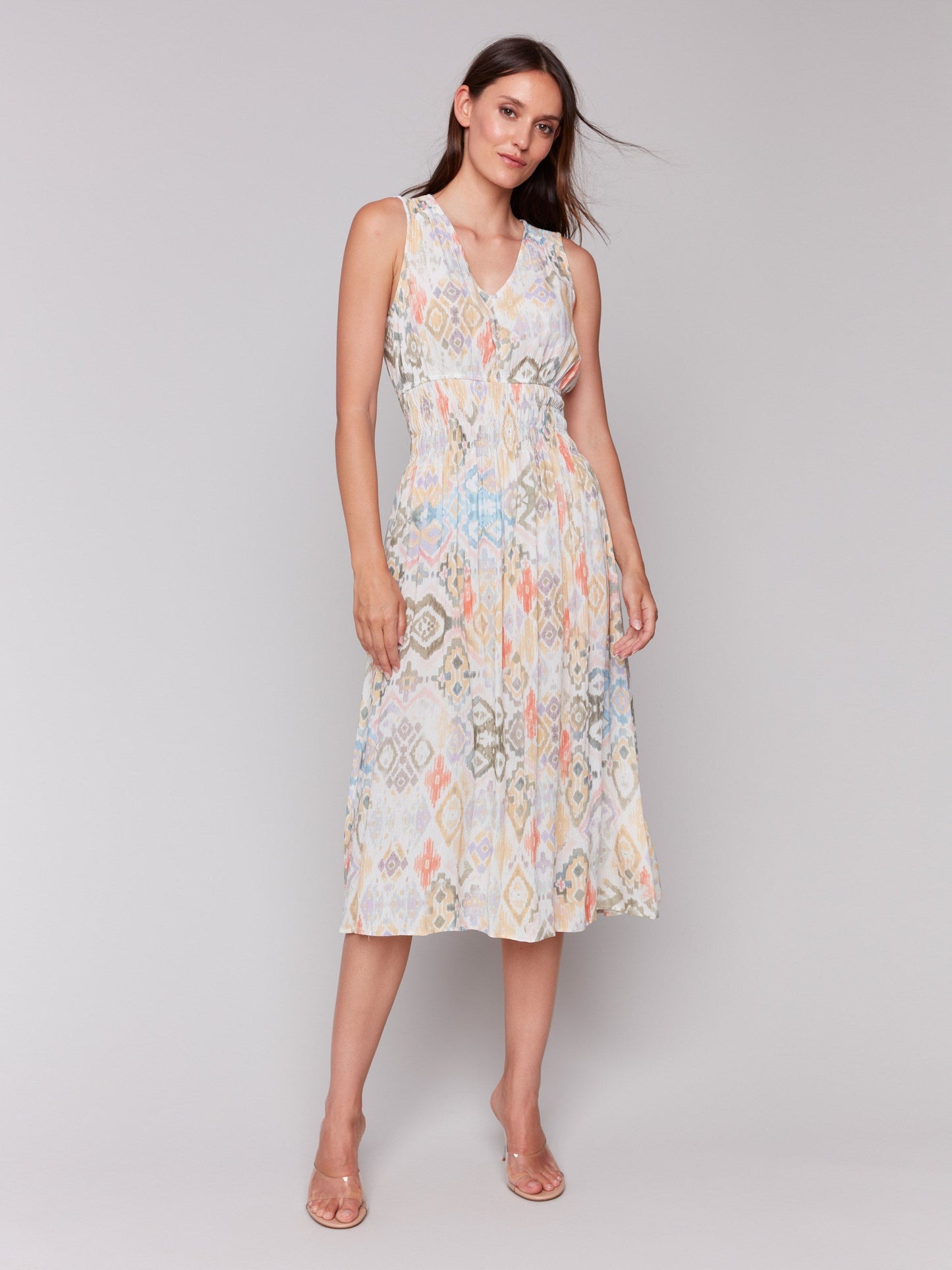 Printed Sleeveless Empire Waist Dress - Lemonade