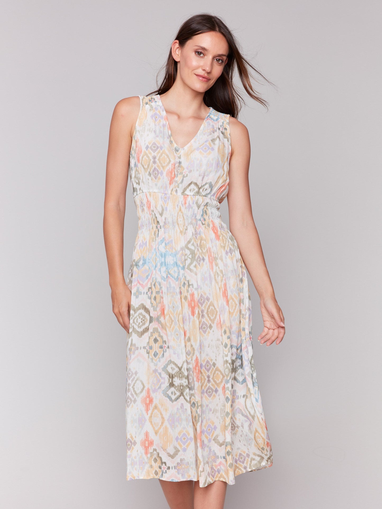Printed Sleeveless Empire Waist Dress - Lemonade