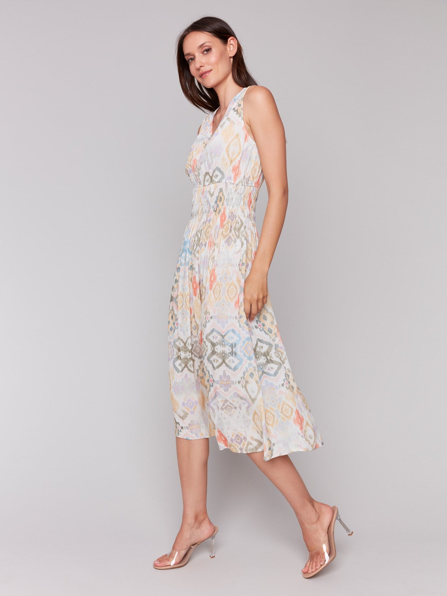 Printed Sleeveless Empire Waist Dress - Lemonade