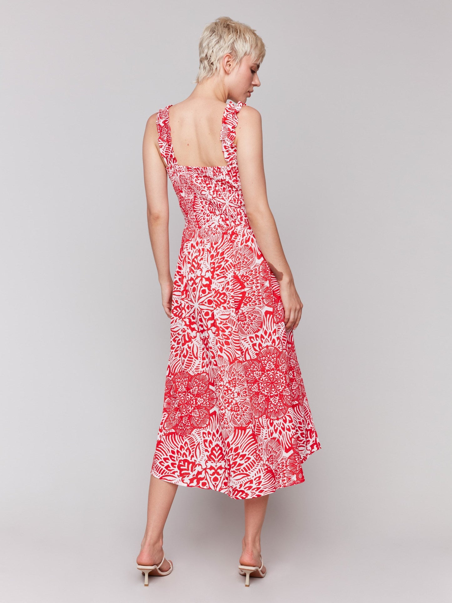 Printed Sleeveless Midi Dress with Shirring Detail - Fiesta