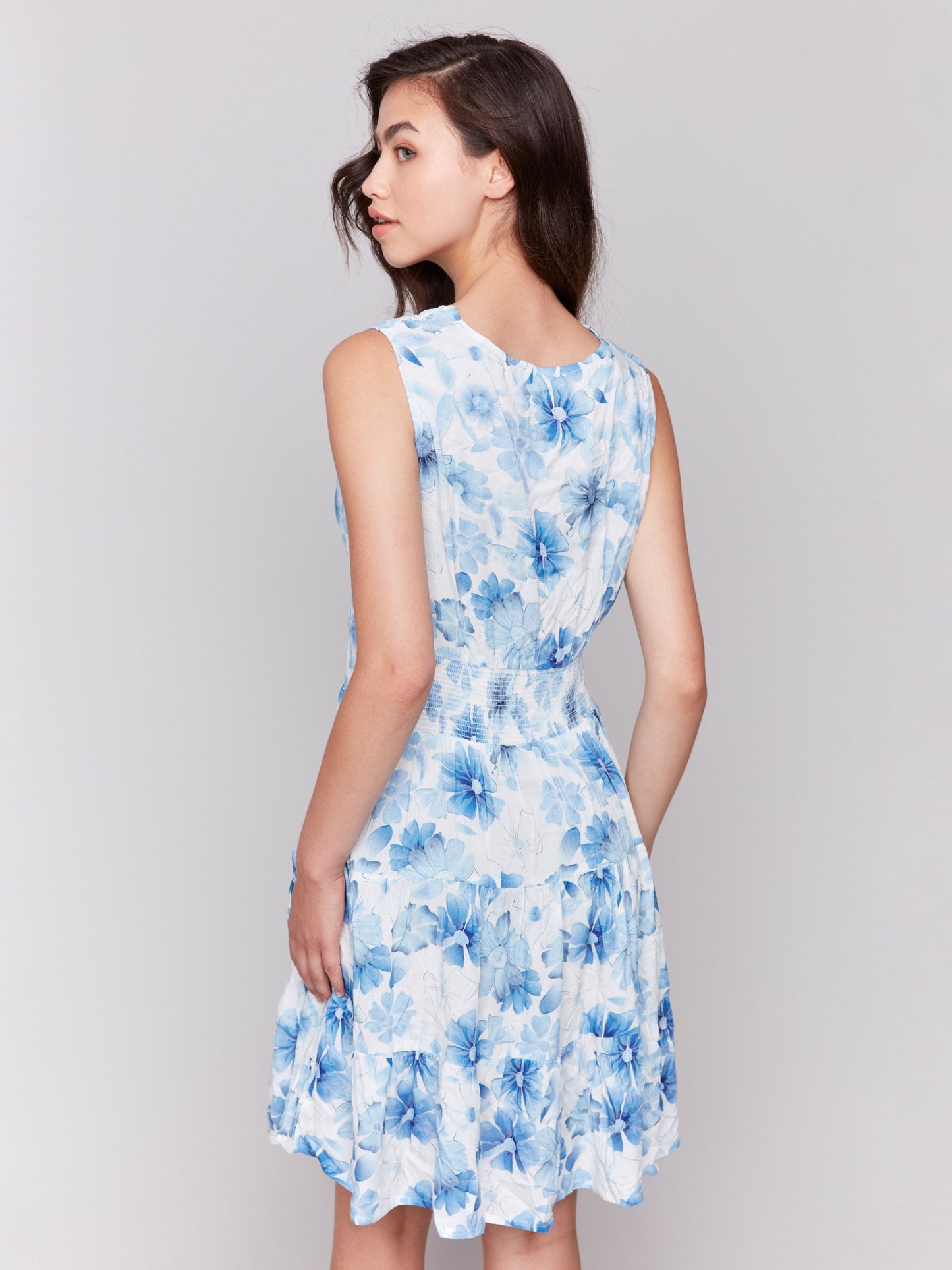 Printed Sleeveless V-Neck Tiered Dress - Celestial