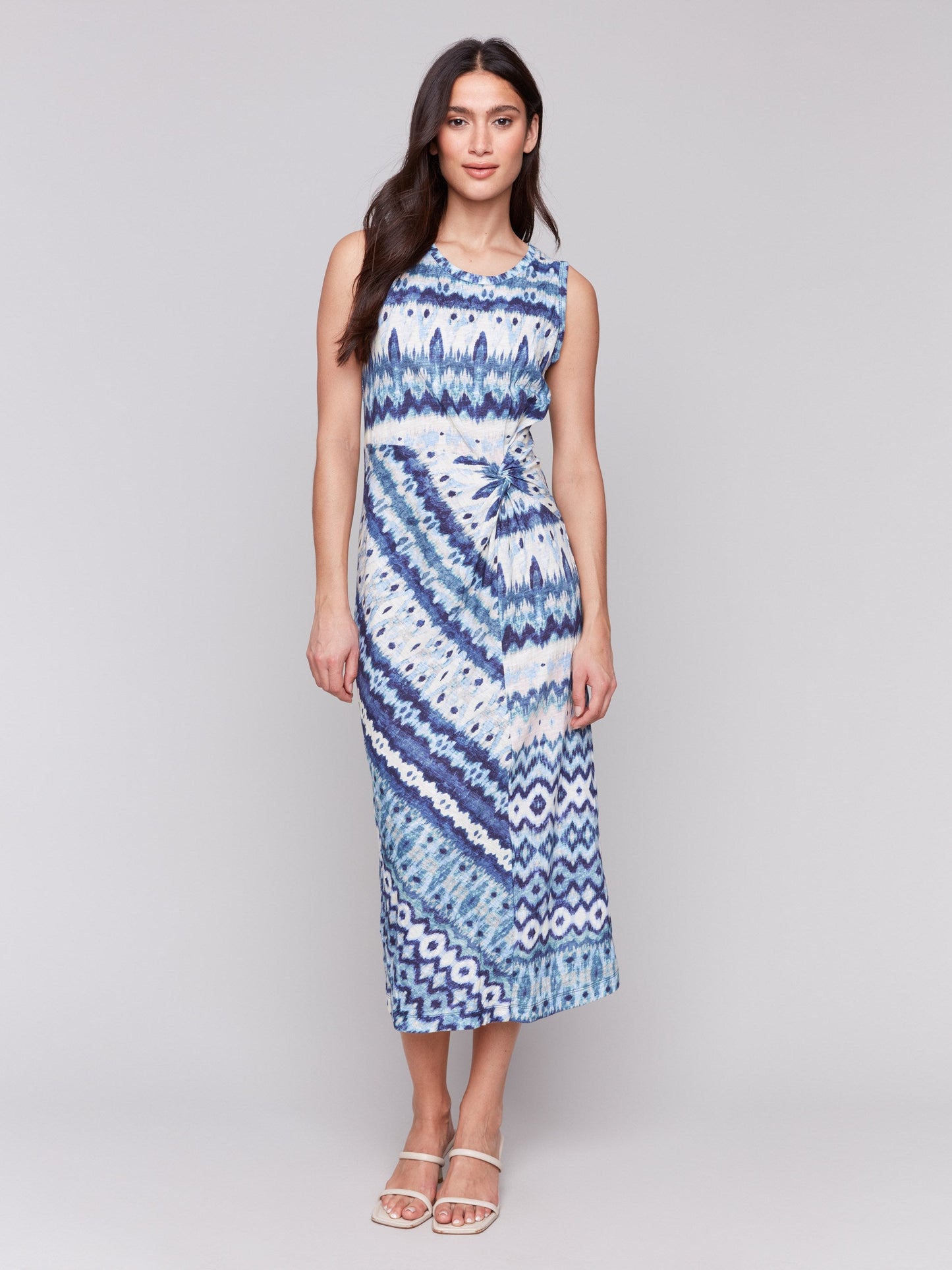 Sleeveless Cotton Dress with Faux Knot Detail - Lake Tahoe